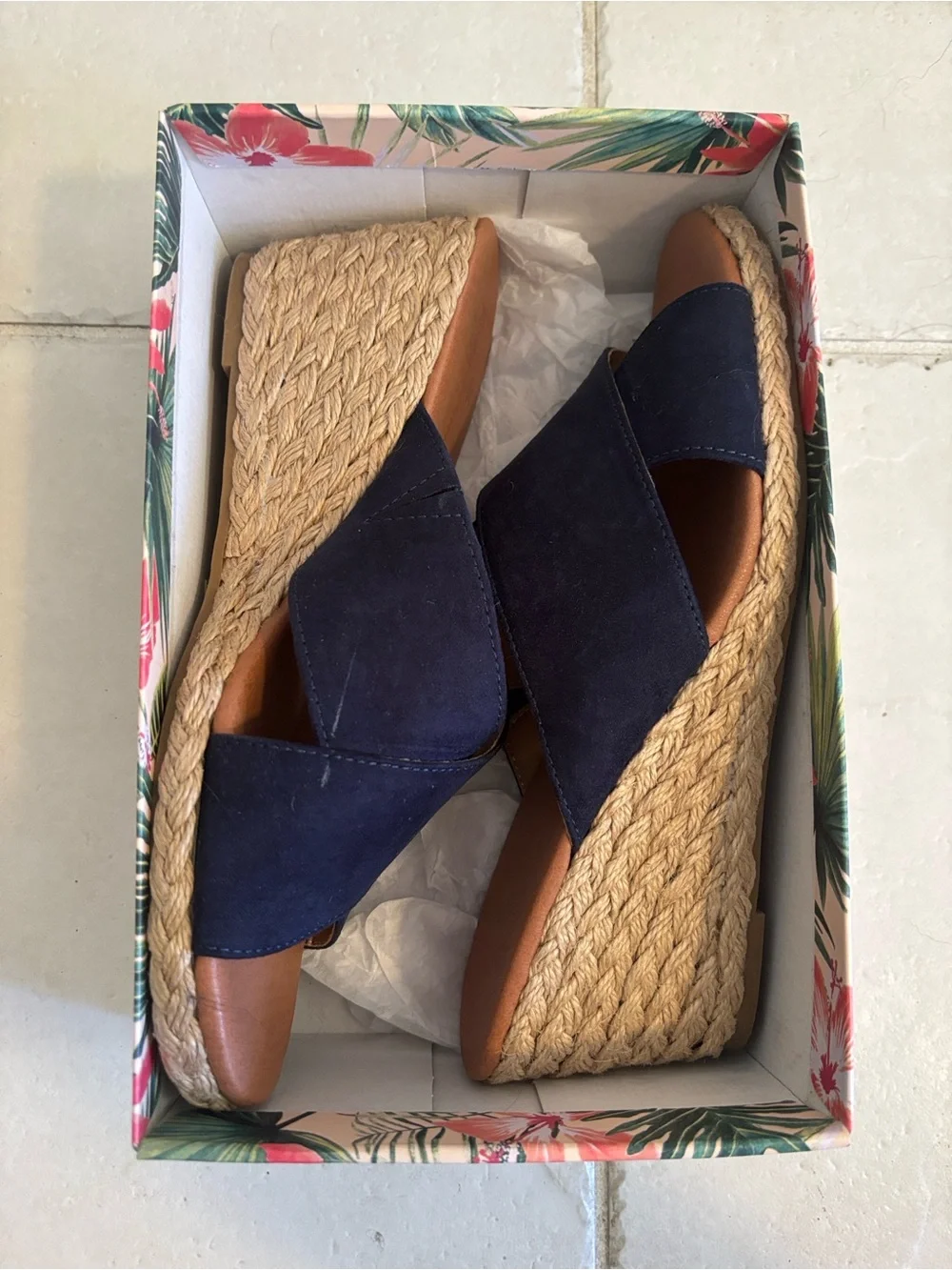 Tommy Bahama Navy Suede Wedge Sandals